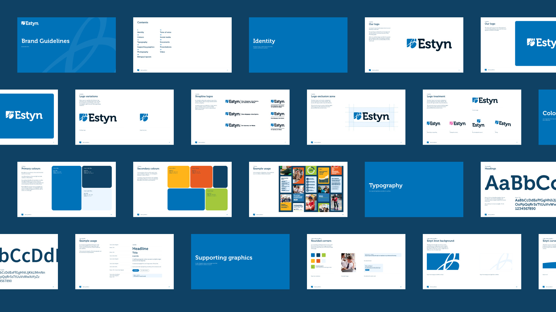 Spreads from the Estyn brand guidelines document