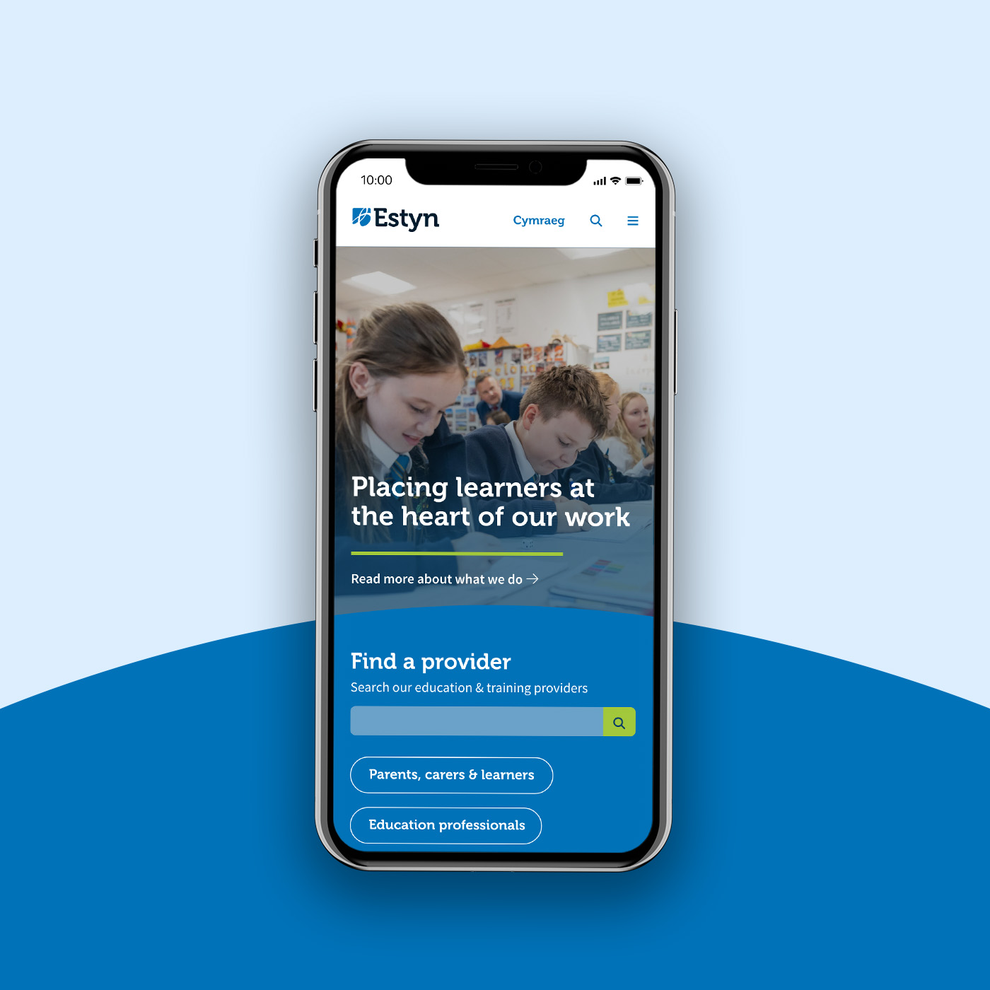 The Estyn website homepage on mobile