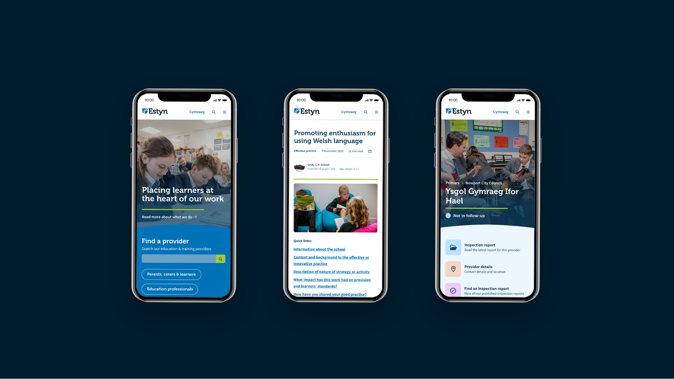 Mobile layouts for various Estyn web pages