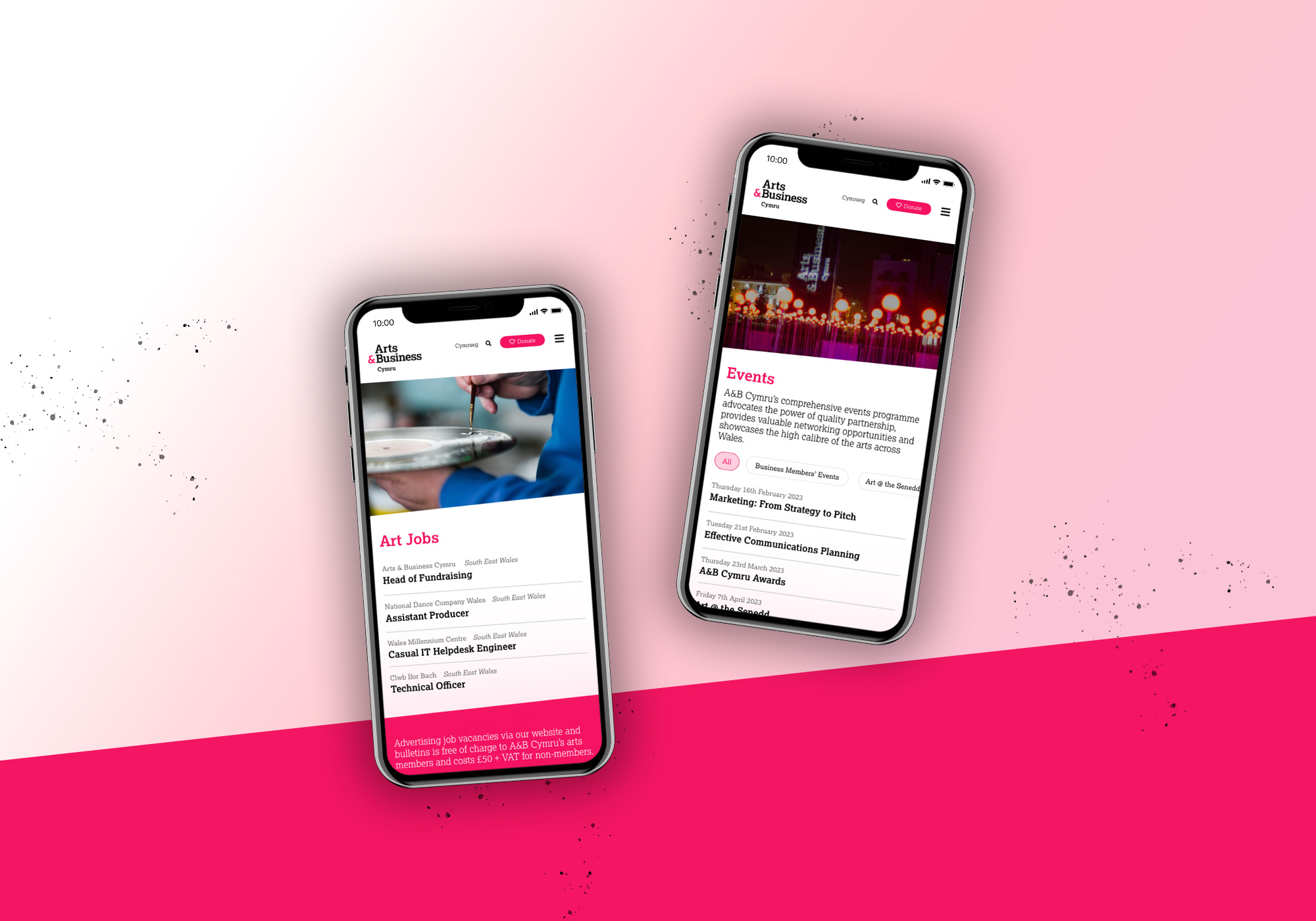 Arts & Business Cymru mobile page designs